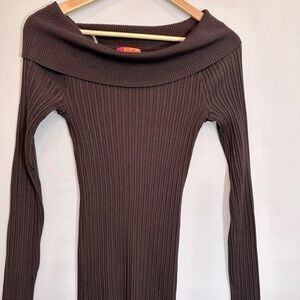 Catch My i Women Knit Sweater Ribbed Stetch Slim Fit Cowl Neckline Long Sleeve S